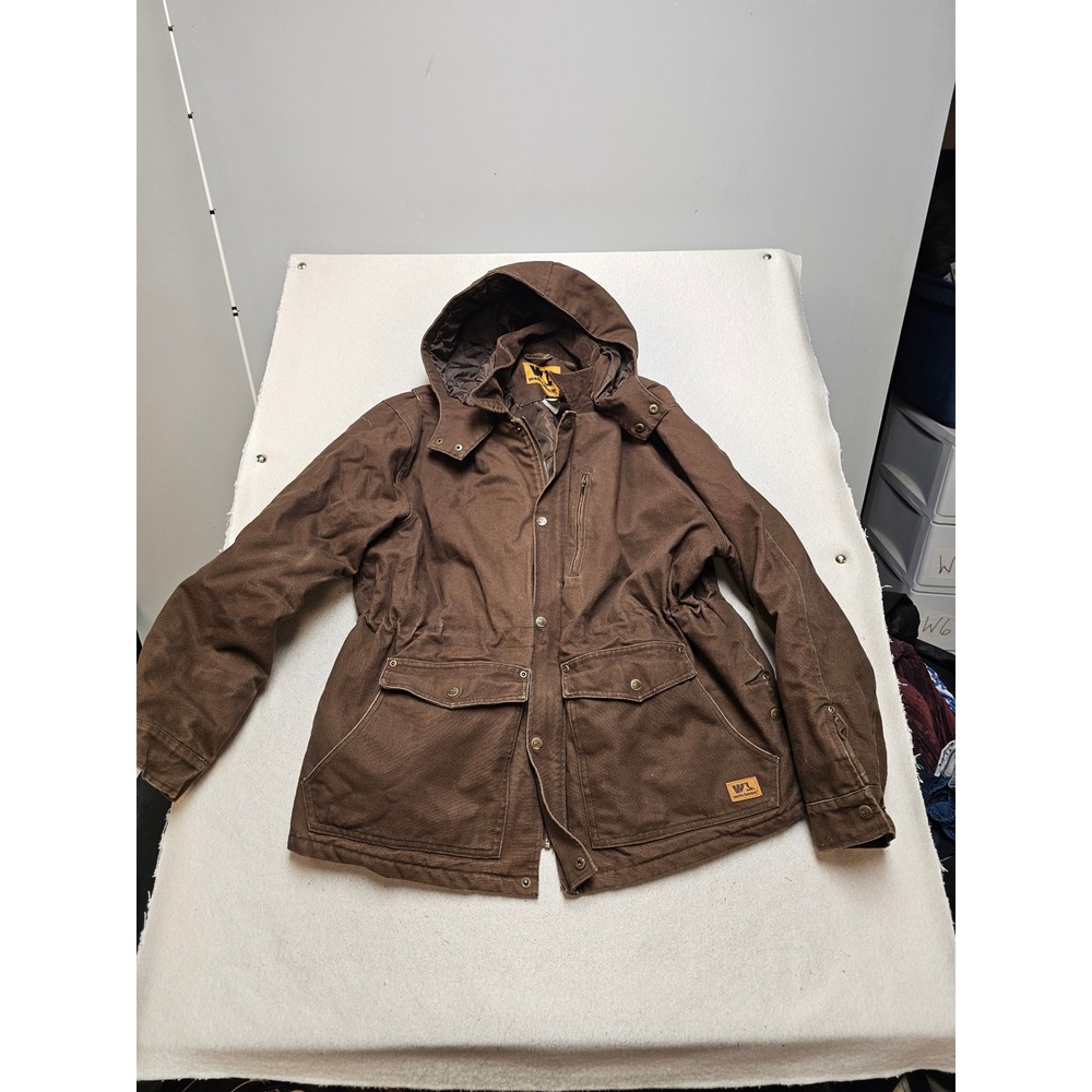 Wells Lamont Mens XL Brown Canvas Hooded Work Jacket Quilted Lined Parka Coat